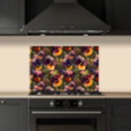 Warm - Patroon - Penseel - Viooltjes keuken achterwand spatscherm klein 900 -sfeer1