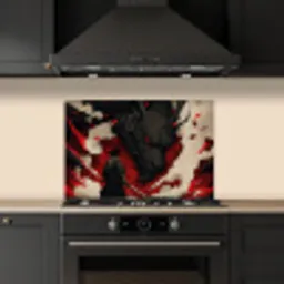 Krijger - Draak - Zwart - Rood - Rook keuken achterwand spatscherm klein -sfeer1