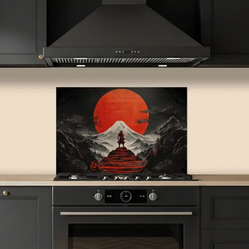 Krijger - Rode trappen - Zon - Berg keuken achterwand spatscherm klein -sfeer1