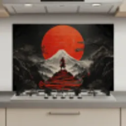 Krijger - Rode trappen - Zon - Berg keuken achterwand spatscherm klein -3d_website