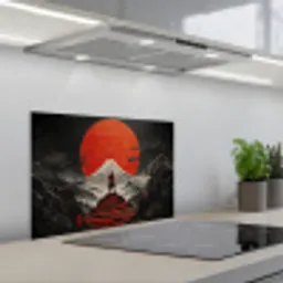 Krijger - Rode trappen - Zon - Berg keuken achterwand spatscherm klein -3d_schuin