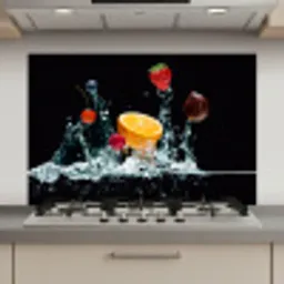 Water - Fruit - Sinaasappel - Aardbei - Kers - Zwart keuken achterwand spatscherm klein -3d_website