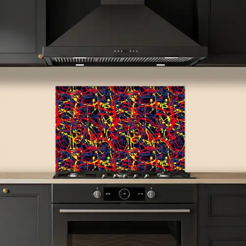 Waterverf - Rood - Geel keuken achterwand spatscherm klein 900 -sfeer1