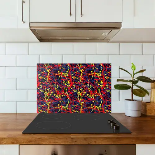 Waterverf - Rood - Geel keuken achterwand spatscherm klein 900 -sfeer2