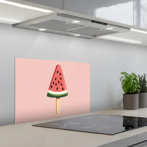 Watermeloen - Ijsje - Pitjes - Rood keuken achterwand spatscherm klein -3d_schuin