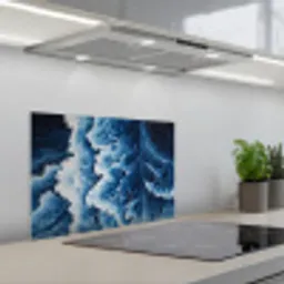 Golven - Blauw - Schuim keuken achterwand spatscherm klein -3d_schuin