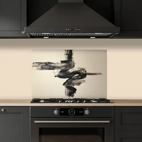 Golven - Penseelstreken - Beige - Minimalistisch keuken achterwand spatscherm klein -sfeer1