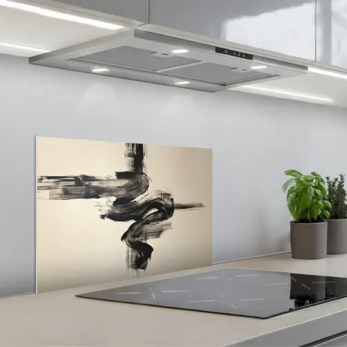 Golven - Penseelstreken - Beige - Minimalistisch keuken achterwand spatscherm klein -3d_schuin