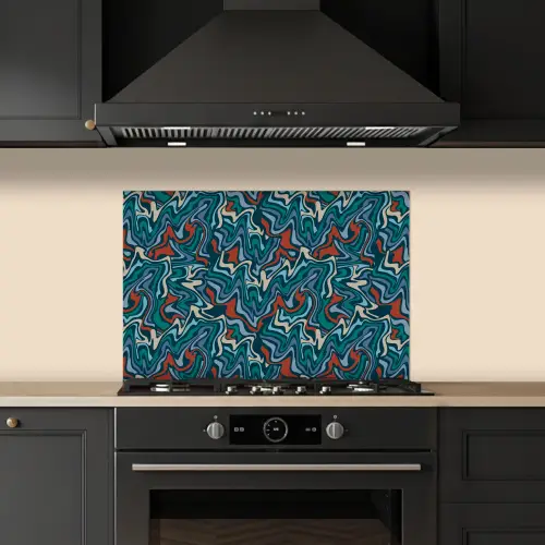 Golven - Retro - Blauw - Patroon keuken achterwand spatscherm klein 900 -sfeer1