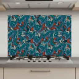 Golven - Retro - Blauw - Patroon keuken achterwand spatscherm klein 900 -3d_website