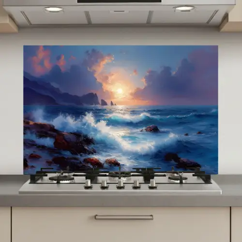 Golven - Zee - Kleurrijk - Rotsen keuken achterwand spatscherm klein -3d_website