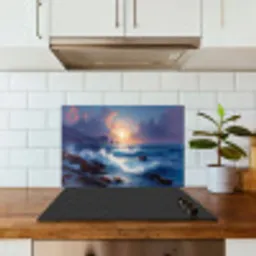 Golven - Zee - Kleurrijk - Rotsen keuken achterwand spatscherm klein -sfeer2