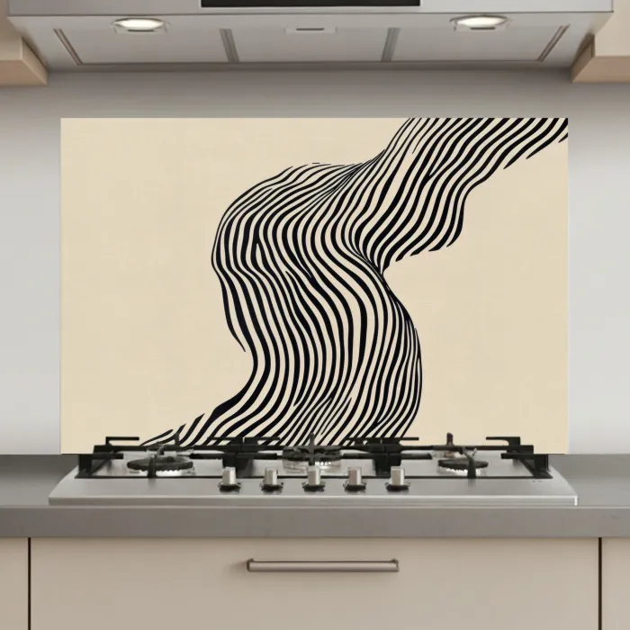 Golvend - Lijnen - Abstract - Silhouet keuken achterwand spatscherm klein -3d_website