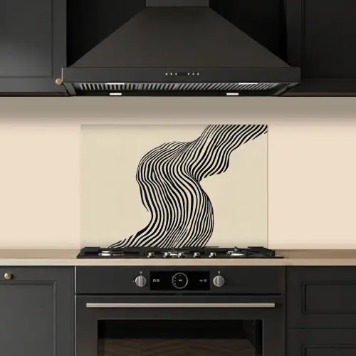 Golvend - Lijnen - Abstract - Silhouet keuken achterwand spatscherm klein -sfeer1
