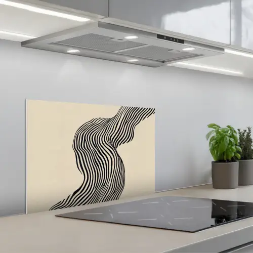 Golvend - Lijnen - Abstract - Silhouet keuken achterwand spatscherm klein -3d_schuin