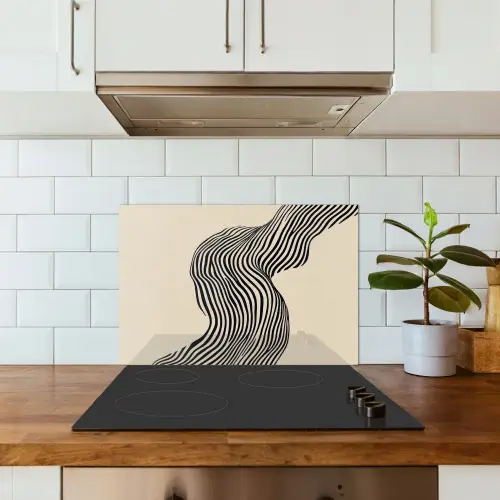 Golvend - Lijnen - Abstract - Silhouet keuken achterwand spatscherm klein -sfeer2
