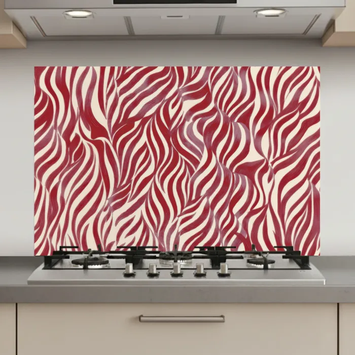 Golvende vormen - Abstract - Rood keuken achterwand spatscherm klein -3d_website