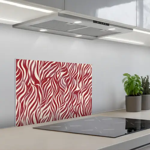 Golvende vormen - Abstract - Rood keuken achterwand spatscherm klein -3d_schuin