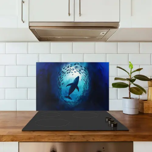 Walvis - Vissen - Donkerblauw keuken achterwand spatscherm klein -sfeer2
