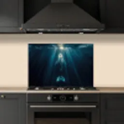 Walvis - Water - Zonnestralen - Blauw keuken achterwand spatscherm klein -sfeer1