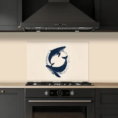 Walvissen - Spetters - Cirkel - Donkerblauw keuken achterwand spatscherm klein -sfeer1