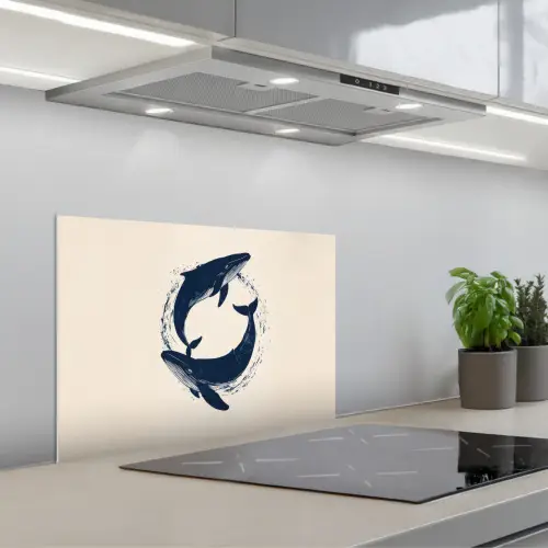 Walvissen - Spetters - Cirkel - Donkerblauw keuken achterwand spatscherm klein -3d_schuin