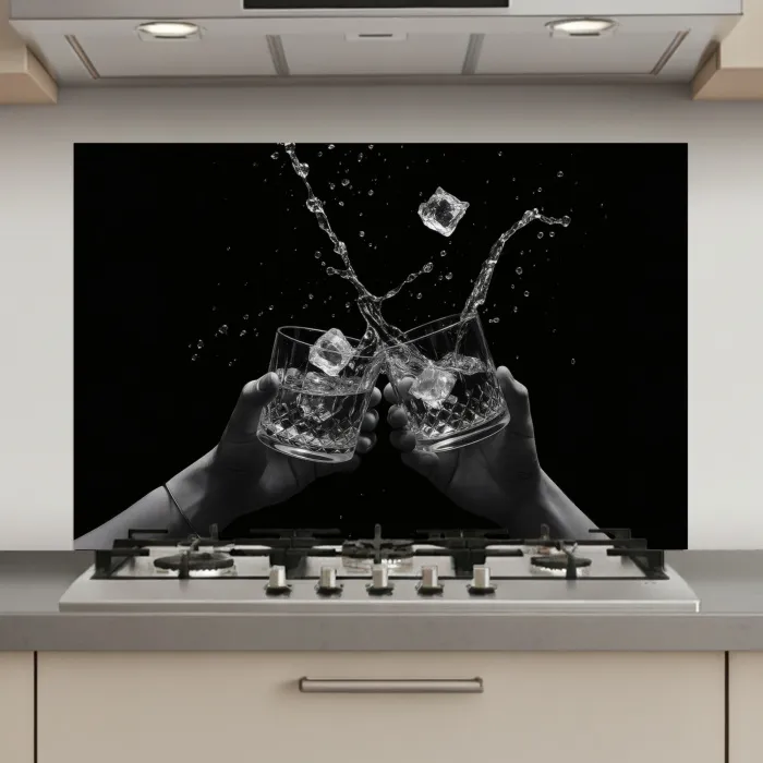 Whiskyglazen - Ijs - Spetters - Zwart keuken achterwand spatscherm klein -3d_website