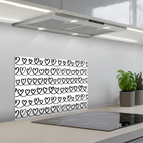 Wit - Harten - Verweven - Zwart keuken achterwand spatscherm klein 900 -3d_schuin