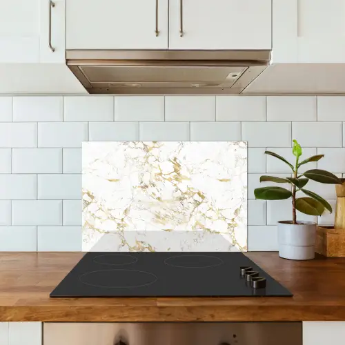 Wit - Marmer - Luxe - Goud keuken achterwand spatscherm klein 900 -sfeer2