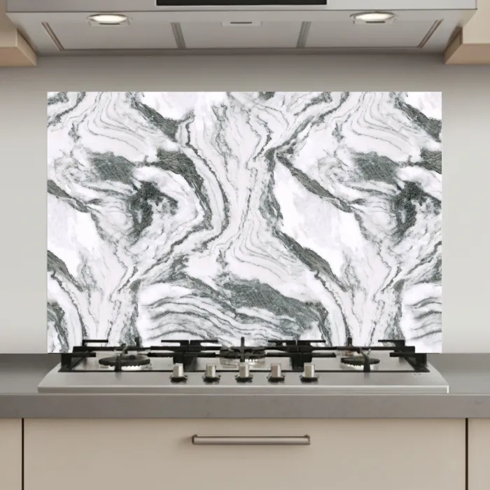 Wit - Marmer - Golvend - Grafiet keuken achterwand spatscherm klein 900 -3d_website