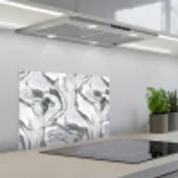 Wit - Marmer - Golvend - Grafiet keuken achterwand spatscherm klein 900 -3d_schuin