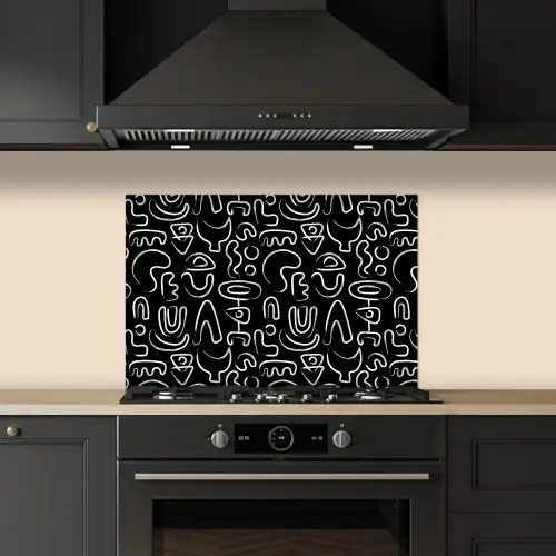 Wit - Vormen - Abstract - Zwart keuken achterwand spatscherm klein 900 -sfeer1