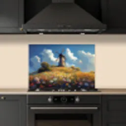 Windmolen - Heuvel - Bloemen - Kleurrijk keuken achterwand spatscherm klein -sfeer1