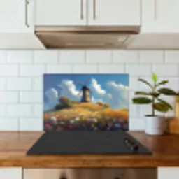 Windmolen - Heuvel - Bloemen - Kleurrijk keuken achterwand spatscherm klein -sfeer2