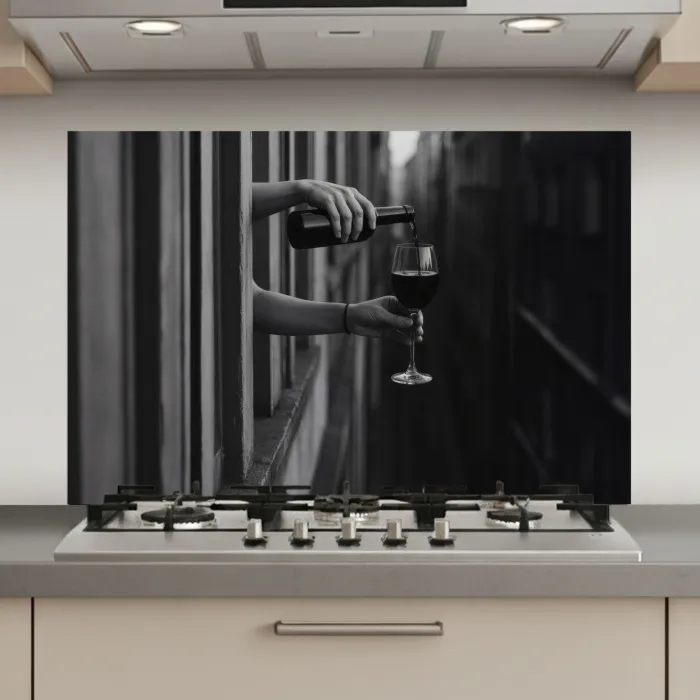Wijnfles - Glas - Handen - Raam keuken achterwand spatscherm klein -3d_website