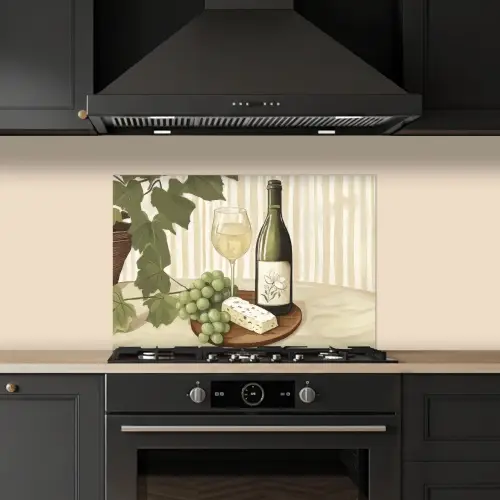 Wijn - Druiven - Kaas - Bladeren keuken achterwand spatscherm klein -sfeer1