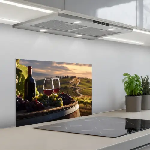 Wijn - Druiven - Heuvels - Landschap keuken achterwand spatscherm klein -3d_schuin