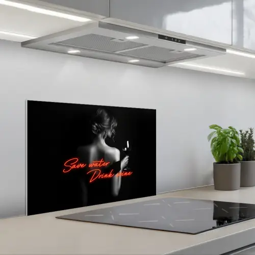 Wijn - Vrouw - Neon - Quote keuken achterwand spatscherm klein -3d_schuin