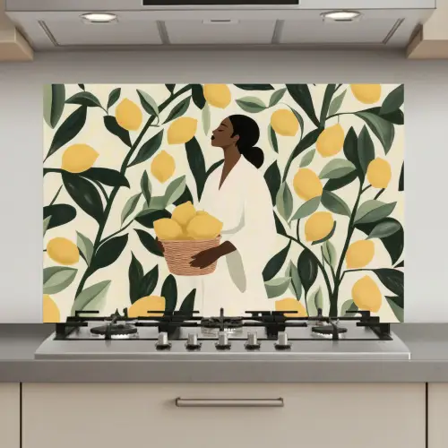 Vrouw - Mand - Citroenen - Bladeren keuken achterwand spatscherm klein -3d_website