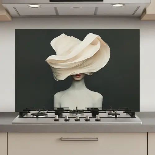 Vrouw - Beige - hoed keuken achterwand spatscherm klein -3d_website