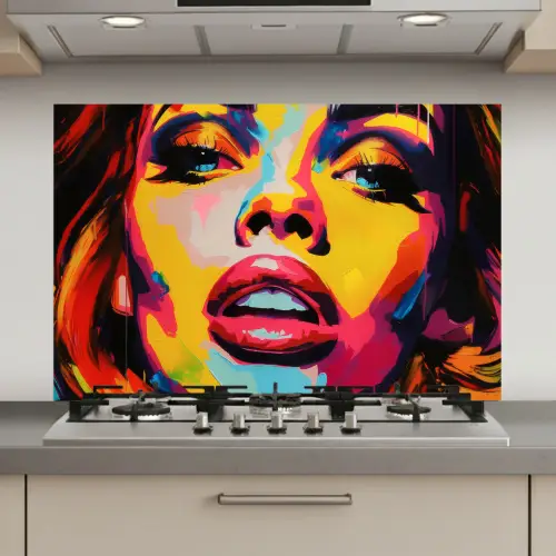 Vrouw - Gezicht - Kleurrijk keuken achterwand spatscherm klein -3d_website