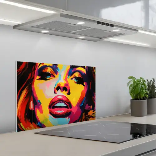 Vrouw - Gezicht - Kleurrijk keuken achterwand spatscherm klein -3d_schuin