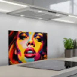 Vrouw - Gezicht - Kleurrijk keuken achterwand spatscherm klein -3d_schuin
