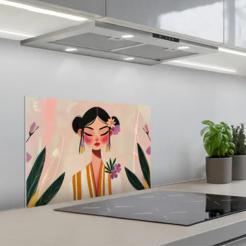 Vrouw - Bloemen - Pastel keuken achterwand spatscherm klein -3d_schuin