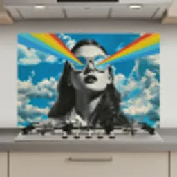 Vrouw - Bril - Regenboog - Wolken keuken achterwand spatscherm klein -3d_website