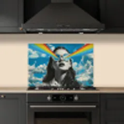 Vrouw - Bril - Regenboog - Wolken keuken achterwand spatscherm klein -sfeer1