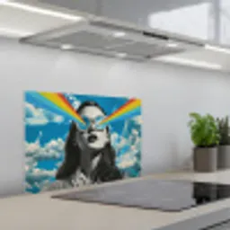 Vrouw - Bril - Regenboog - Wolken keuken achterwand spatscherm klein -3d_schuin