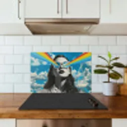 Vrouw - Bril - Regenboog - Wolken keuken achterwand spatscherm klein -sfeer2