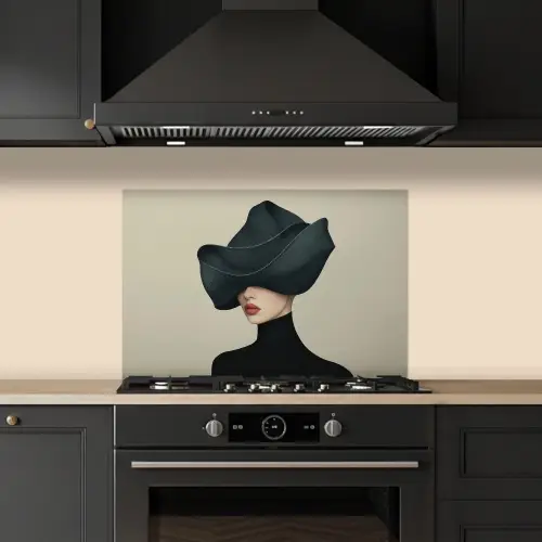 Vrouw - Groen - Hoed keuken achterwand spatscherm klein -sfeer1