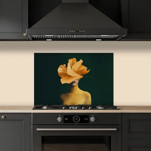 Vrouw - Hoed - Geel keuken achterwand spatscherm klein -sfeer1